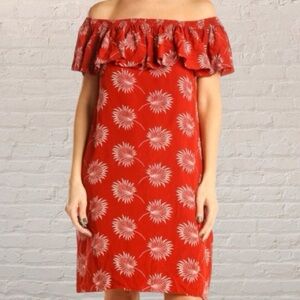 Madewell silk copper Red Floral Print Off-the-Shoulder Dress Size M